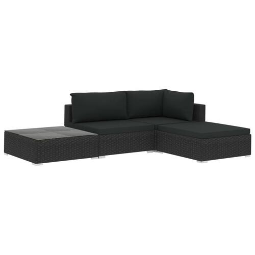 Haveloungesæt 4 dele med hynder polyrattan sort