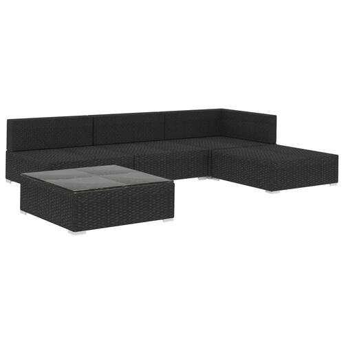 Haveloungesæt 5 dele med hynder polyrattan sort