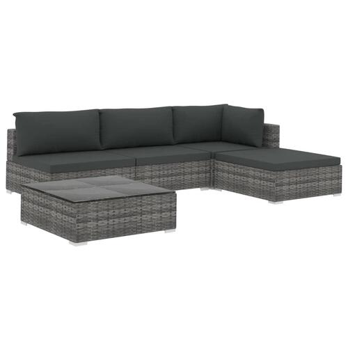 Loungesæt til haven 5 dele med hynder polyrattan grå
