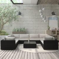 Haveloungesæt 9 dele med hynder polyrattan sort