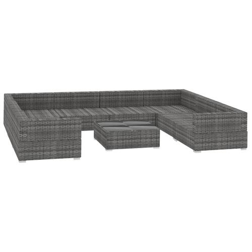 Haveloungesæt 9 dele med hynder polyrattan grå