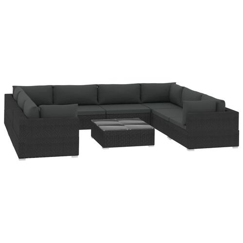 Haveloungesæt 9 dele med hynder polyrattan sort