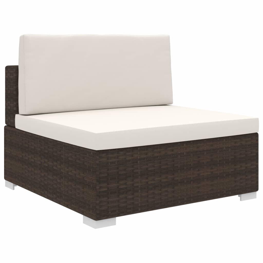 Midtersæde til sofa 1 stk. med hynder polyrattan brun