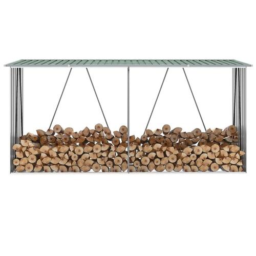 Brændeskur til haven 330x84x152 cm galvaniseret stål grøn