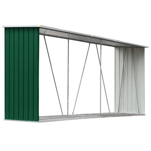 Brændeskur til haven 330x84x152 cm galvaniseret stål grøn