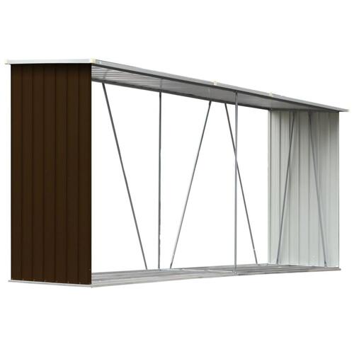 Brændeskur til haven 330x84x152 cm galvaniseret stål brun