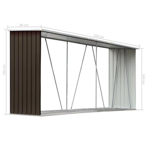 Brændeskur til haven 330x84x152 cm galvaniseret stål brun