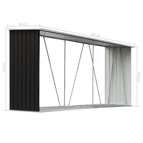 Brændeskur til haven 330x84x152 cm galvaniseret stål antracitgrå