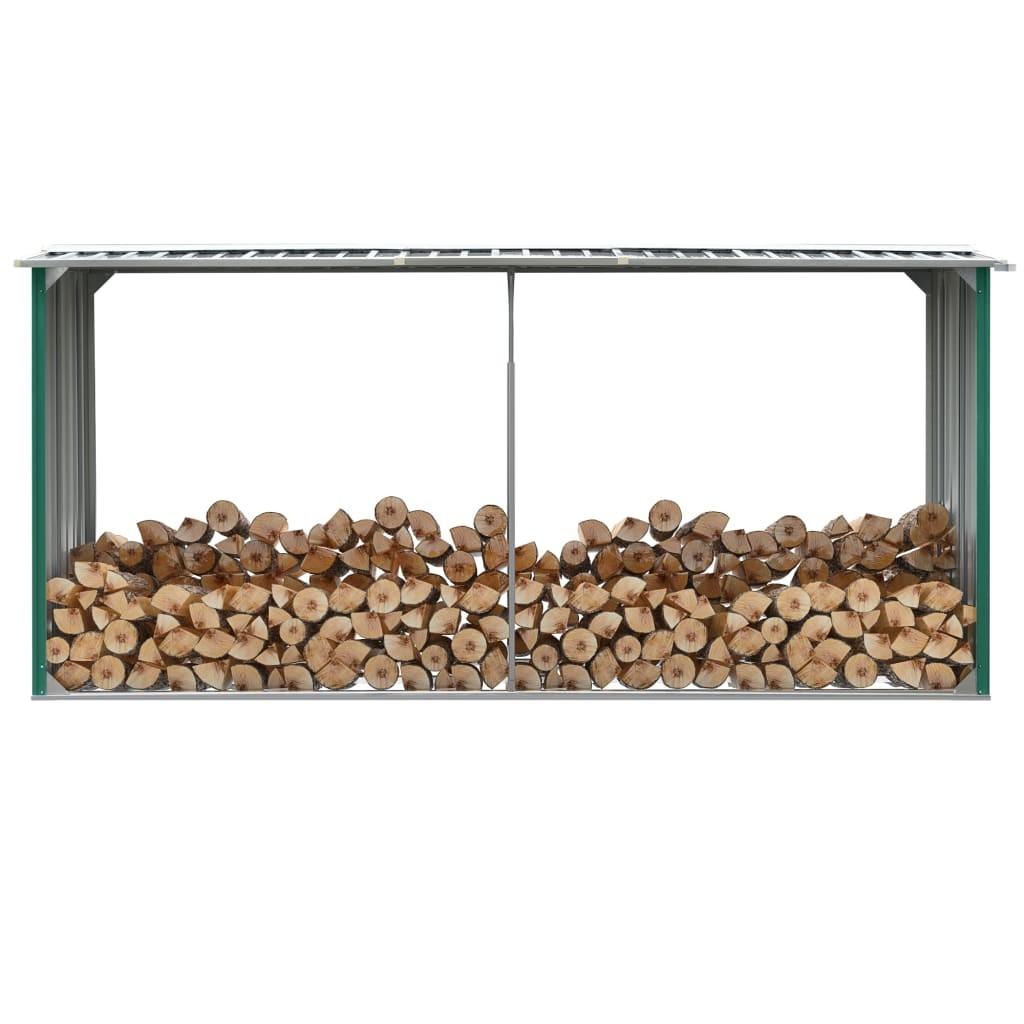 Brændeskur til haven 330 x 92 x 153 cm galvaniseret stål grøn