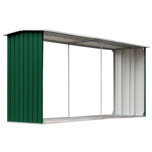 Brændeskur til haven 330 x 92 x 153 cm galvaniseret stål grøn