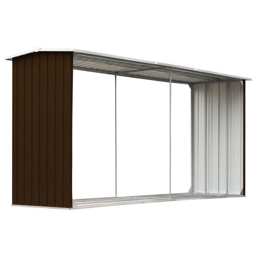 Brændeskur til haven 330 x 92 x 153 cm galvaniseret stål brun