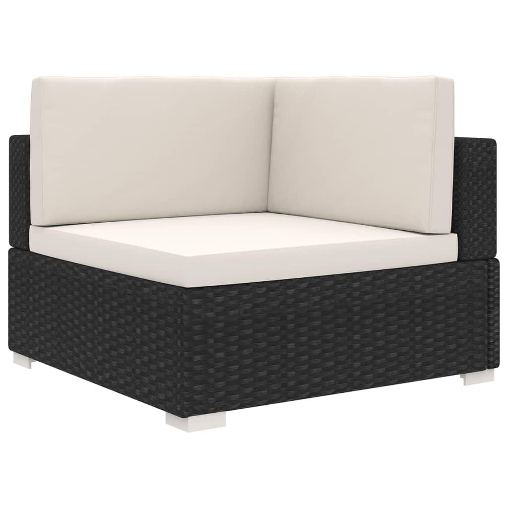 Hjørnesæde til sofa 1 stk. med hynder polyrattan sort