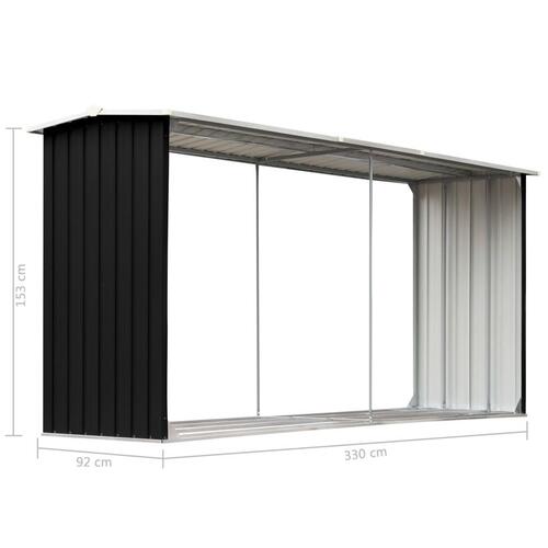 Brændeskur 330 x 92 x 153 cm galvaniseret stål antracitgrå