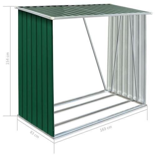 Brændeskur til haven galvaniseret stål 163x83x154 cm grøn