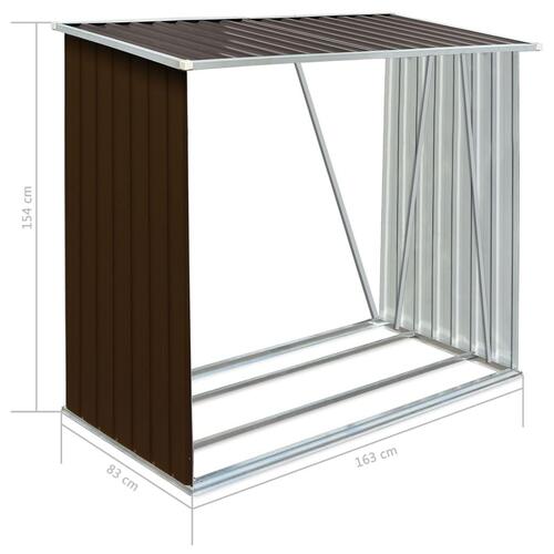 Brændeskur til haven 163x83x154 cm galvaniseret stål brun