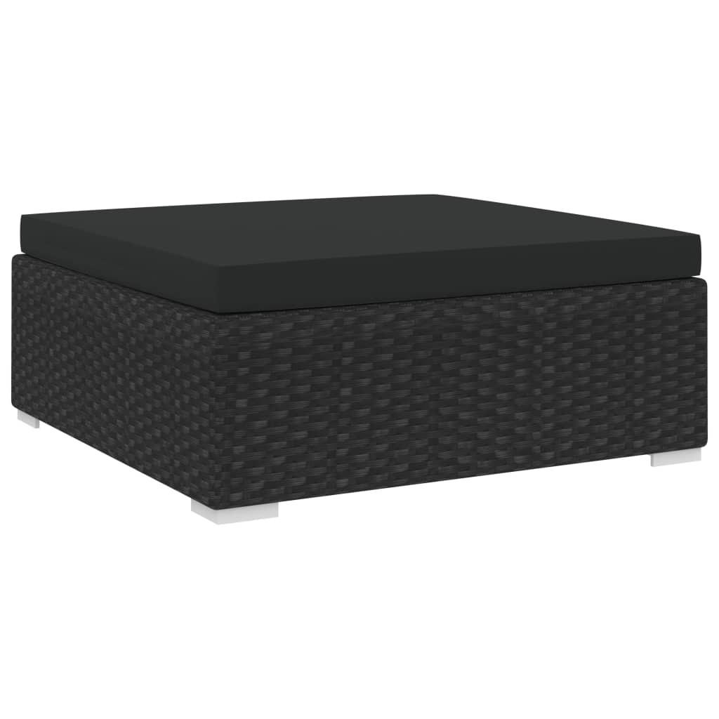 Fodskammel med hynde polyrattan sort