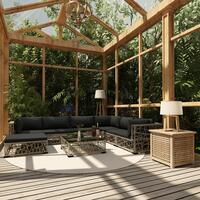 Loungesæt til haven 8 dele med hynder polyrattan grå