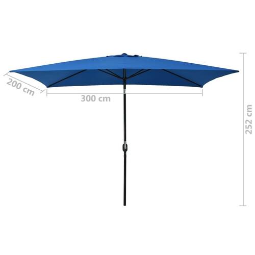 Udendørsparasol med metalstang 300 x 200 cm azurblå