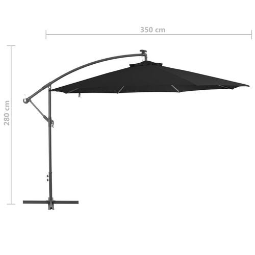 Hængeparasol med aluminiumstang 350 cm sort