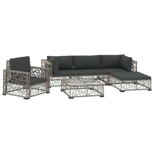 Haveloungesæt 6 dele med hynder polyrattan grå