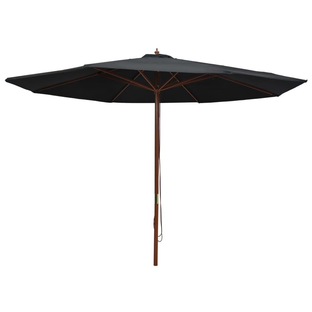 Udendørs parasol med træstang 350 cm sort