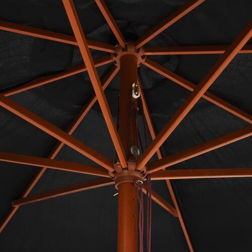 Udendørs parasol med træstang 350 cm sort