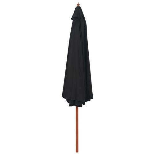 Udendørs parasol med træstang 350 cm sort