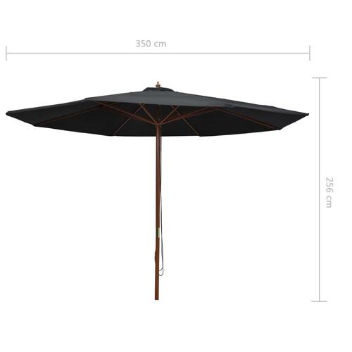 Udendørs parasol med træstang 350 cm sort