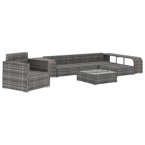 Haveloungesæt 8 dele med hynder polyrattan grå