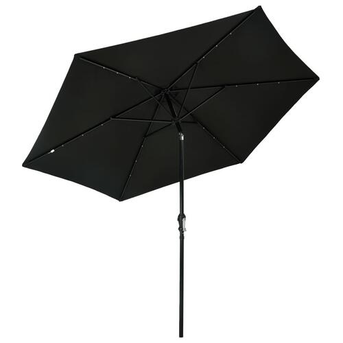 Udendørs parasol med LED-lys og stålstang 300 cm sort