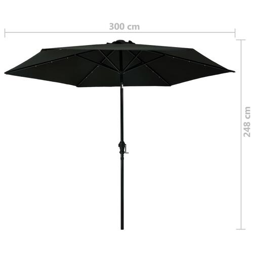 Udendørs parasol med LED-lys og stålstang 300 cm sort