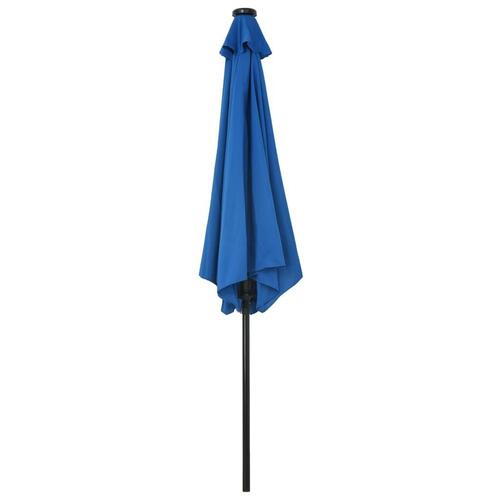 Udendørs parasol med LED-lys og stålstang 300 cm azurblå