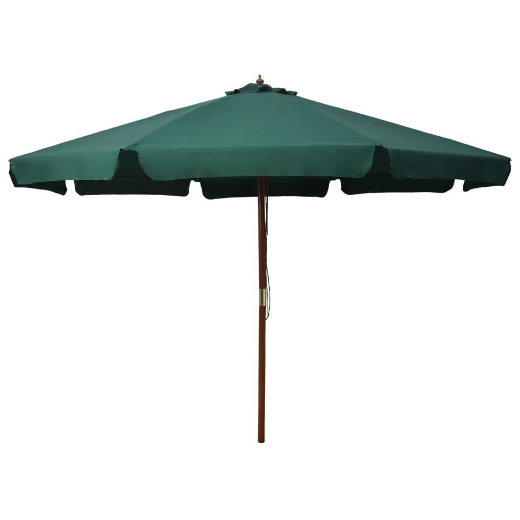 Udendørs parasol med træstang 330 cm grøn