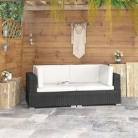 Hjørnesæde til sofa med hynder 2 stk. polyrattan sort