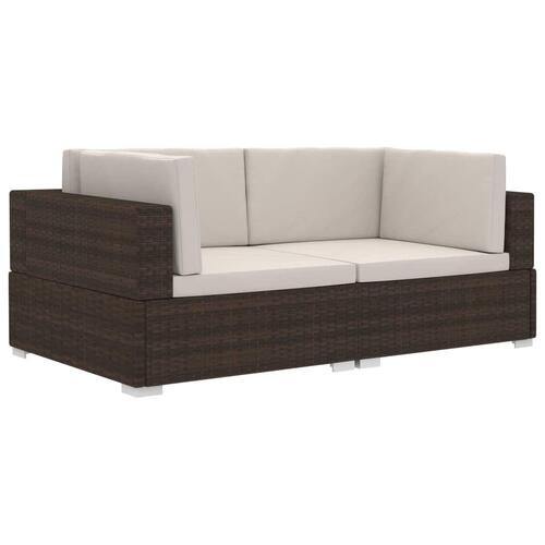 Hjørnesæde til sofa med hynder 2 stk. polyrattan brun