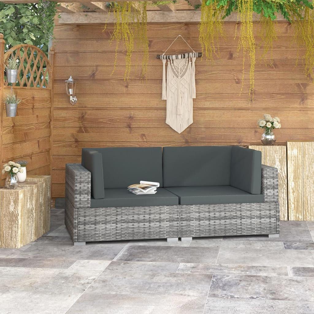 Hjørnesæde til sofa med hynder 2 stk. polyrattan grå