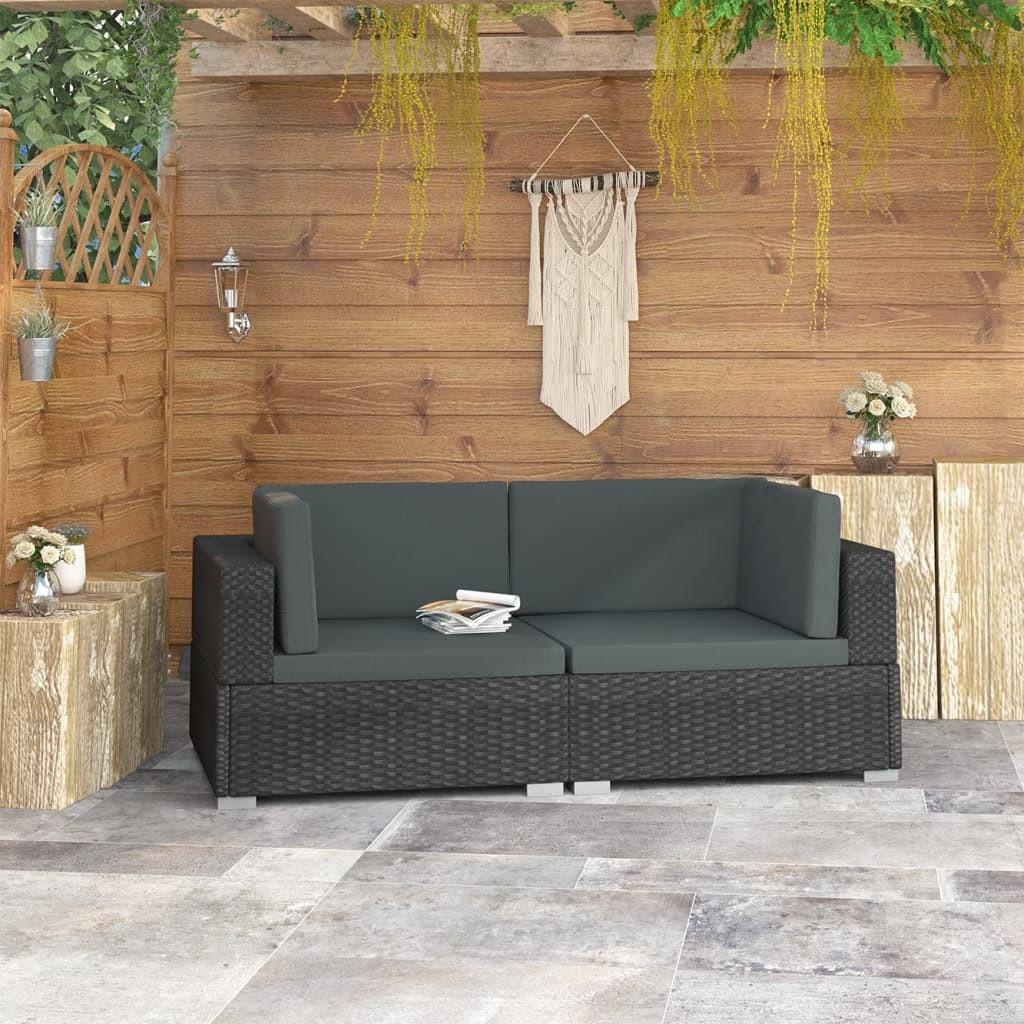 Hjørnesæde til sofa med hynder 2 stk. polyrattan sort