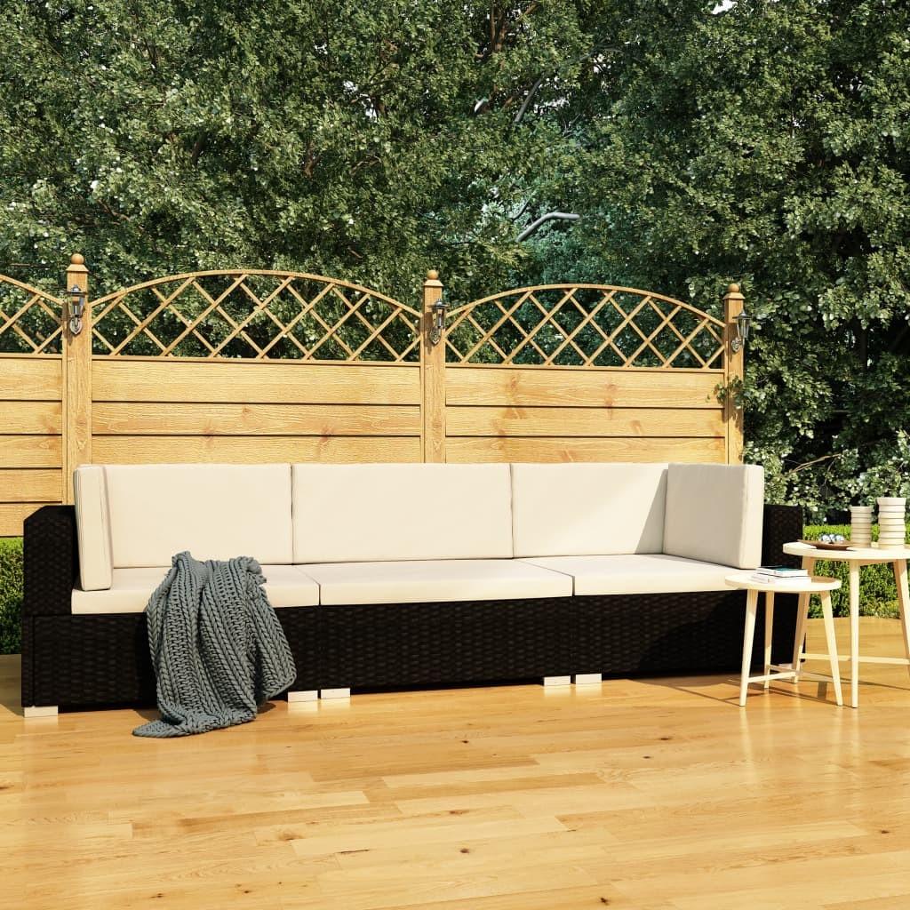 Havesofasæt 3 dele med hynder polyrattan sort