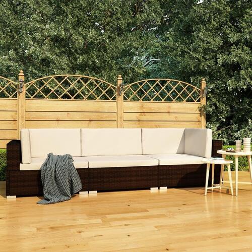 Havesofasæt 3 dele med hynder polyrattan brun
