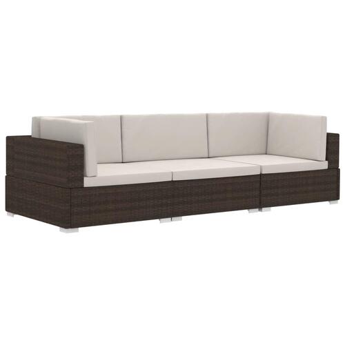 Havesofasæt 3 dele med hynder polyrattan brun