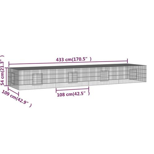 4-panels kaninbur 433x109x54 cm galvaniseret jern