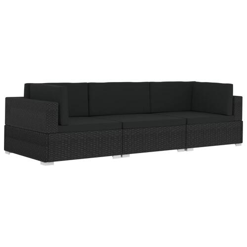 Havesofasæt 3 dele med hynder polyrattan sort