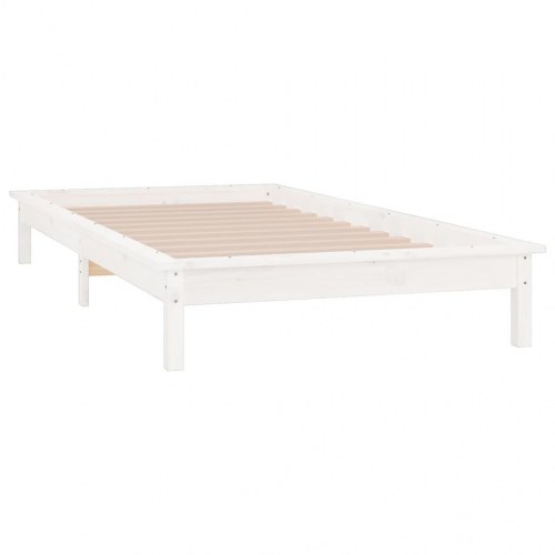 Sengeramme med LED-lys 90x200 cm massivt træ hvid