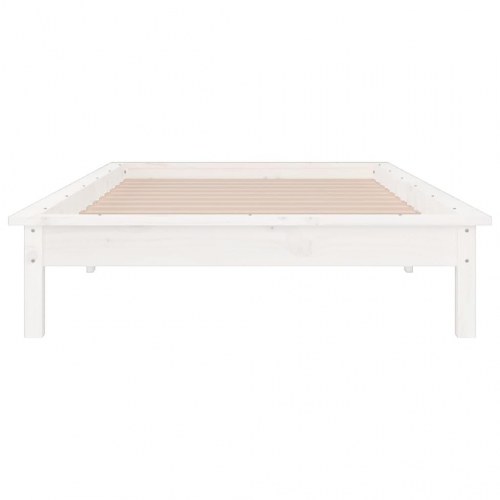 Sengeramme med LED-lys 90x200 cm massivt træ hvid