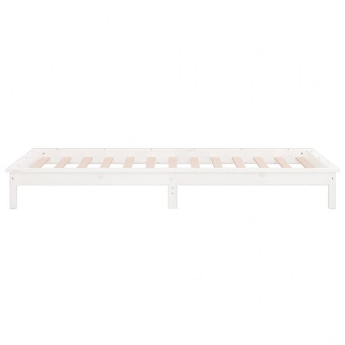 Sengeramme med LED-lys 90x200 cm massivt træ hvid