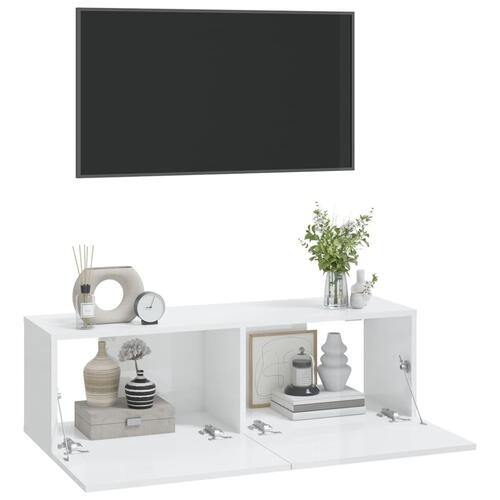 Tv-skabe 2 stk. 100x30x30 cm konstrueret træ hvid højglans