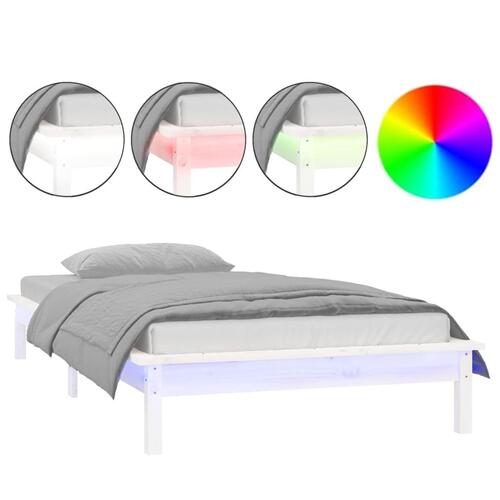 Sengeramme med LED-lys 100x200 cm massivt træ hvid