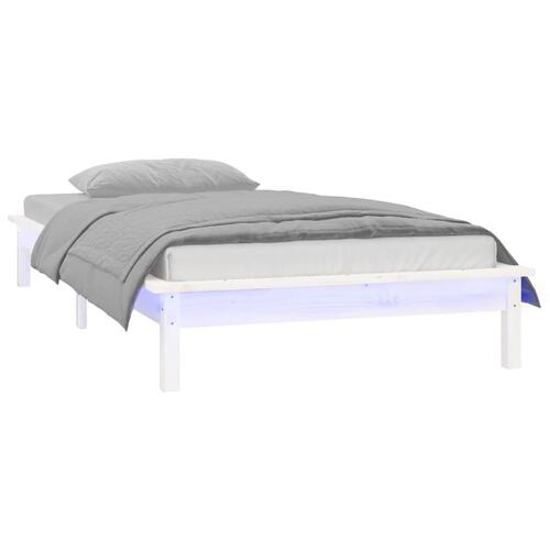 Sengeramme med LED-lys 100x200 cm massivt træ hvid