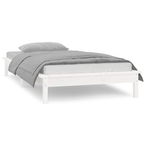 Sengeramme med LED-lys 100x200 cm massivt træ hvid