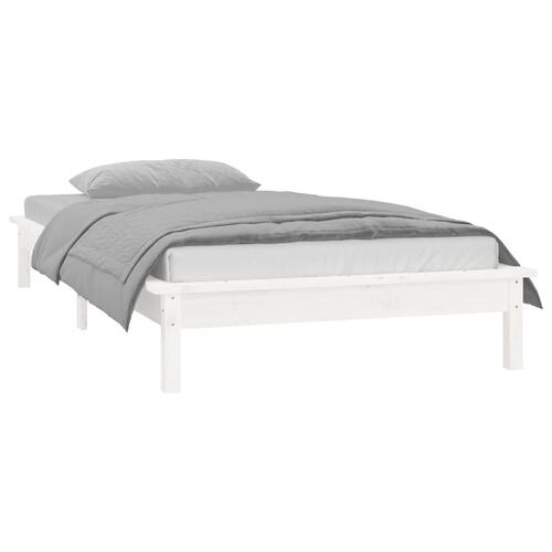 Sengeramme med LED-lys 100x200 cm massivt træ hvid
